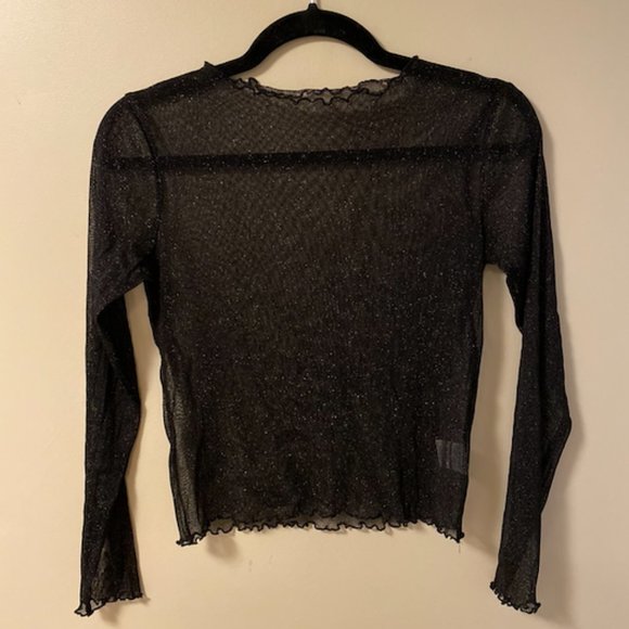 Brandy Melville Sheer Mesh Glitter Long Sleeve Top Black One Size - Picture 3 of 3